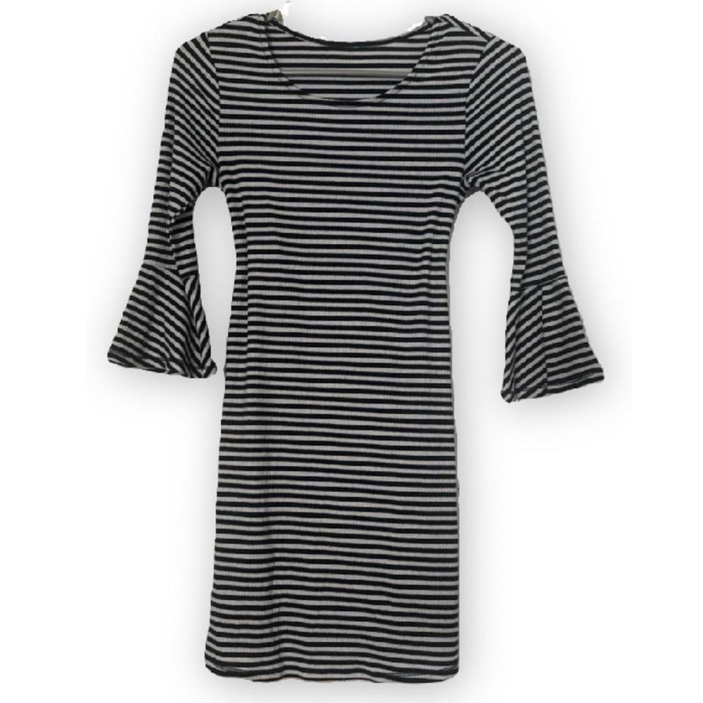 Striped Black and White Bell Sleeve Dress